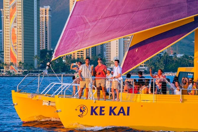 Ke Kai catamaran sailing off Waikiki Beach